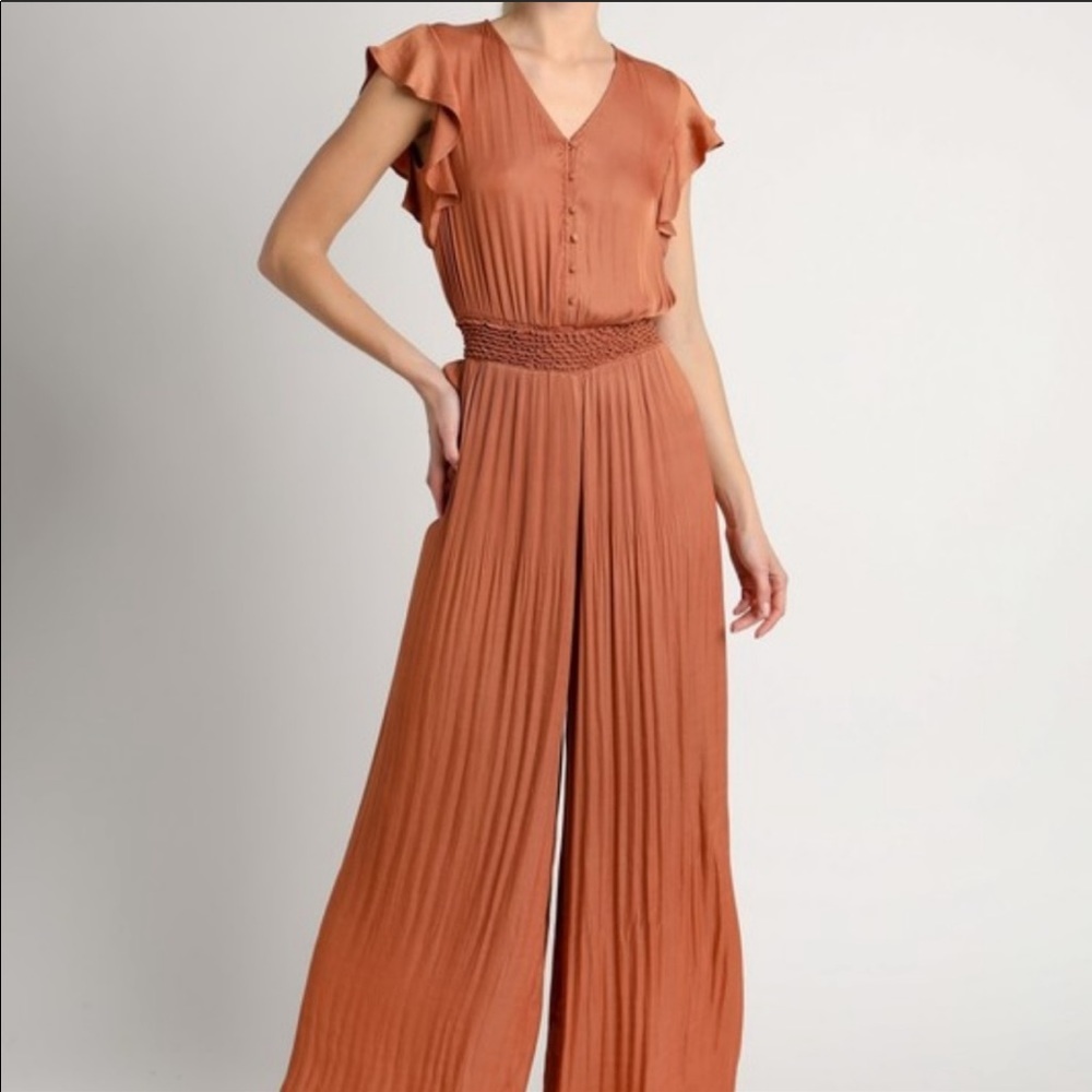 Current air silk  wide leg rust colored jumpsuit